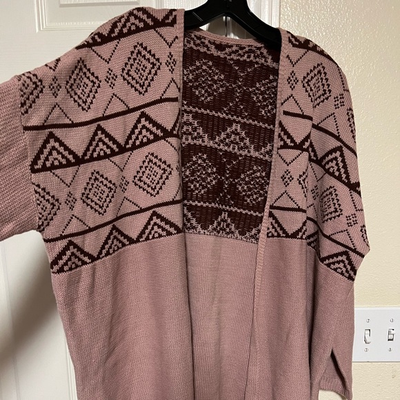 Pink burgundy open sweater kimono fringe cardigan - Picture 1 of 4